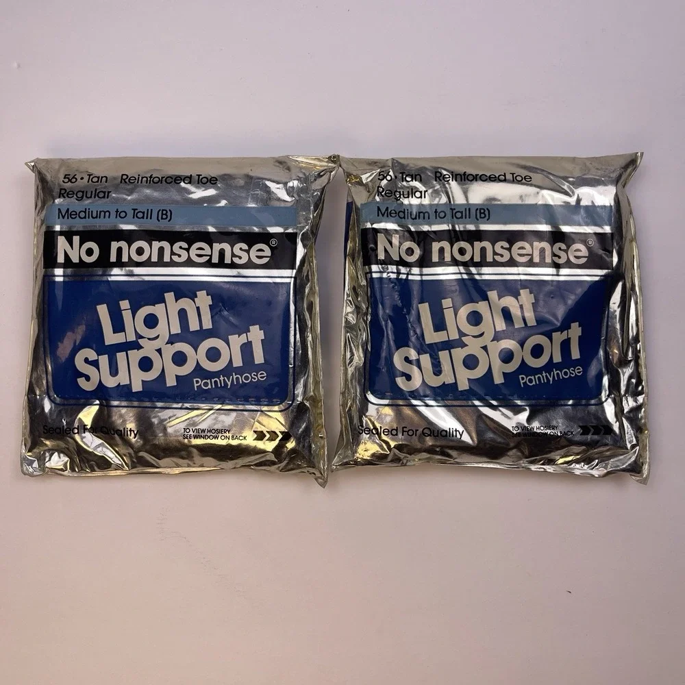 Lot Of 2 No Nonsense Light Support Regular Pantyhose #56 Tan Med Tall (B) 1990